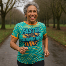 Load image into Gallery viewer, Faster Than Grandkids Funny Technical Running T-Shirt - Unisex