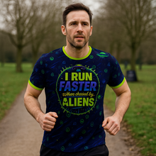 Load image into Gallery viewer, Chased By Aliens Funny Technical Running T-Shirt - Unisex