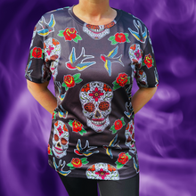 Load image into Gallery viewer, Skull & Roses Day of The Dead Halloween Technical Running T-Shirt - Unisex