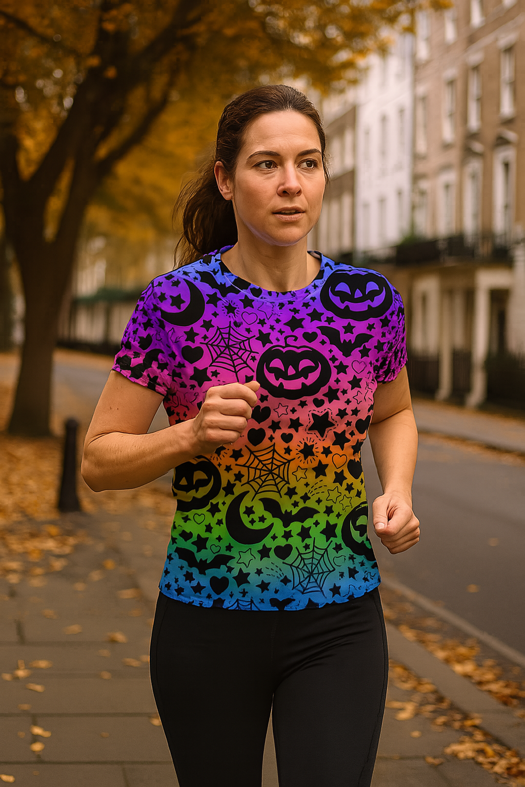 Rainbow Pumpkin Halloween Technical Running T-Shirt - Unisex
