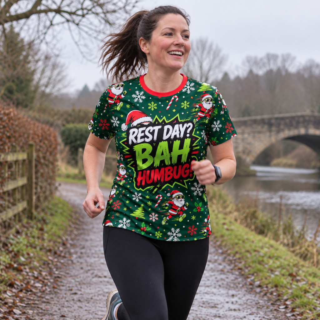 Rest Day? Bah Humbug Funny Christmas Technical Running T-Shirt - Unisex