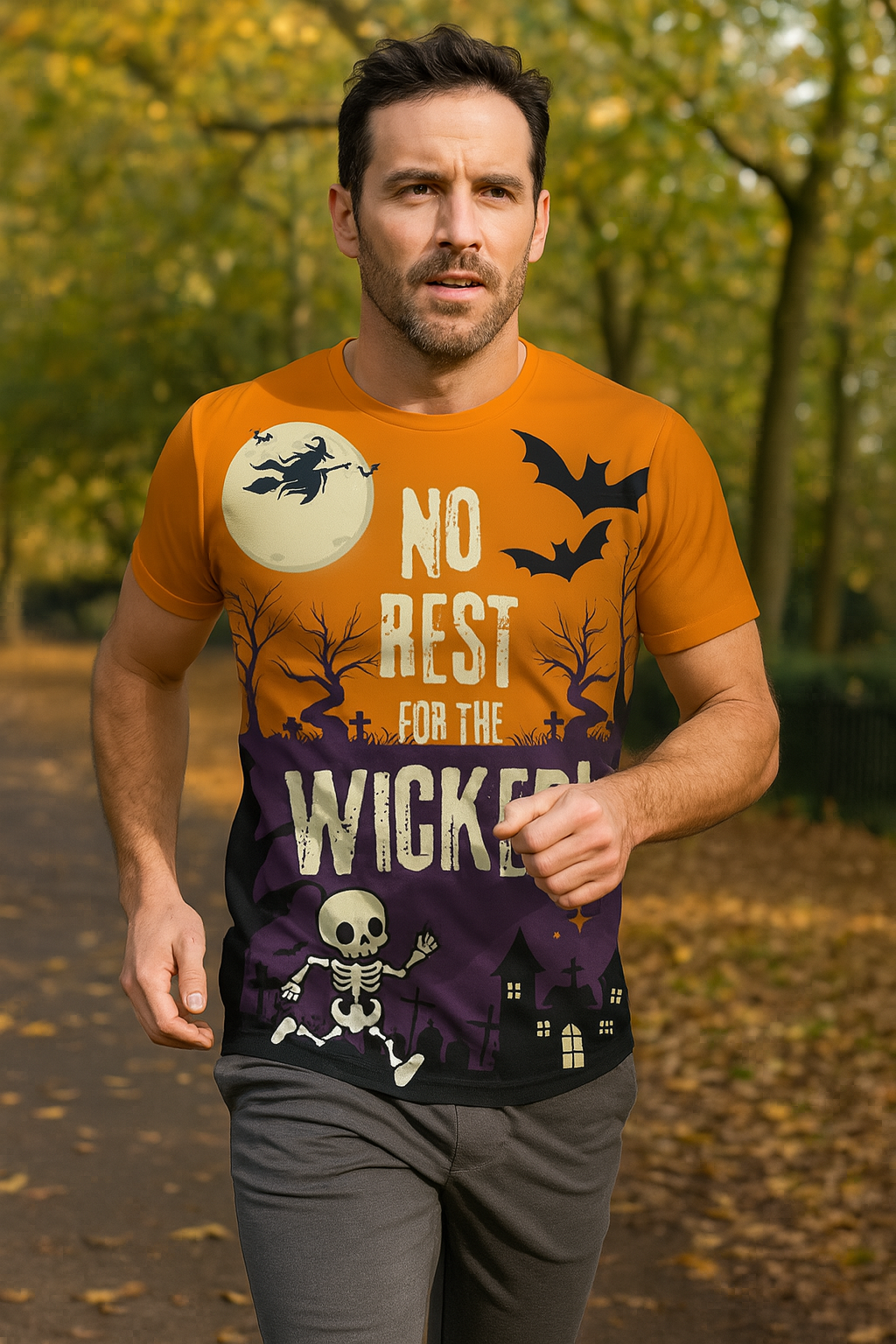 No Rest For The Wicked Halloween Technical Funny Running T-Shirt - Unisex