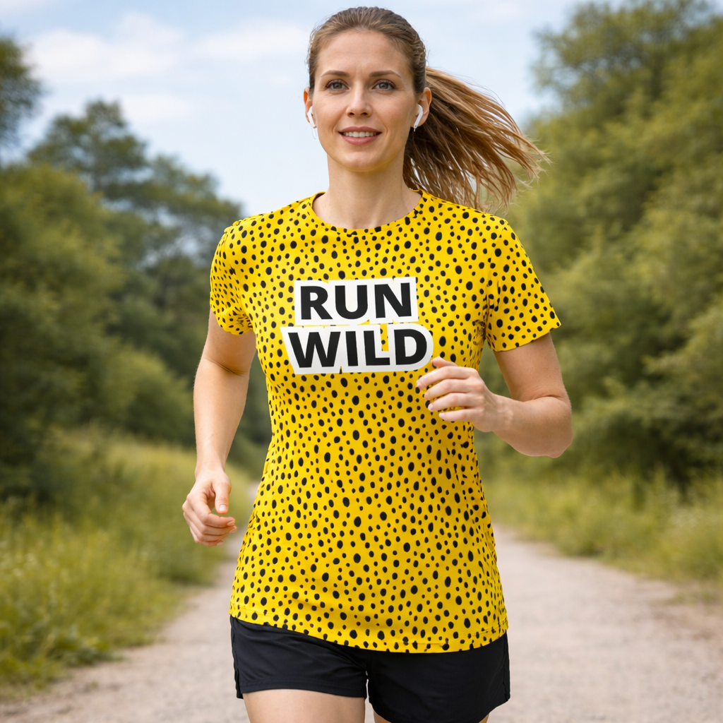 Run Wild Leopard Print Funky Technical Running T-Shirt - Unisex