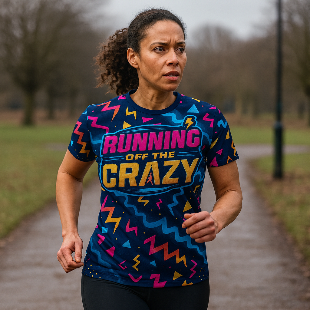 Running Off The Crazy Funny Technical Running T-Shirt - Unisex