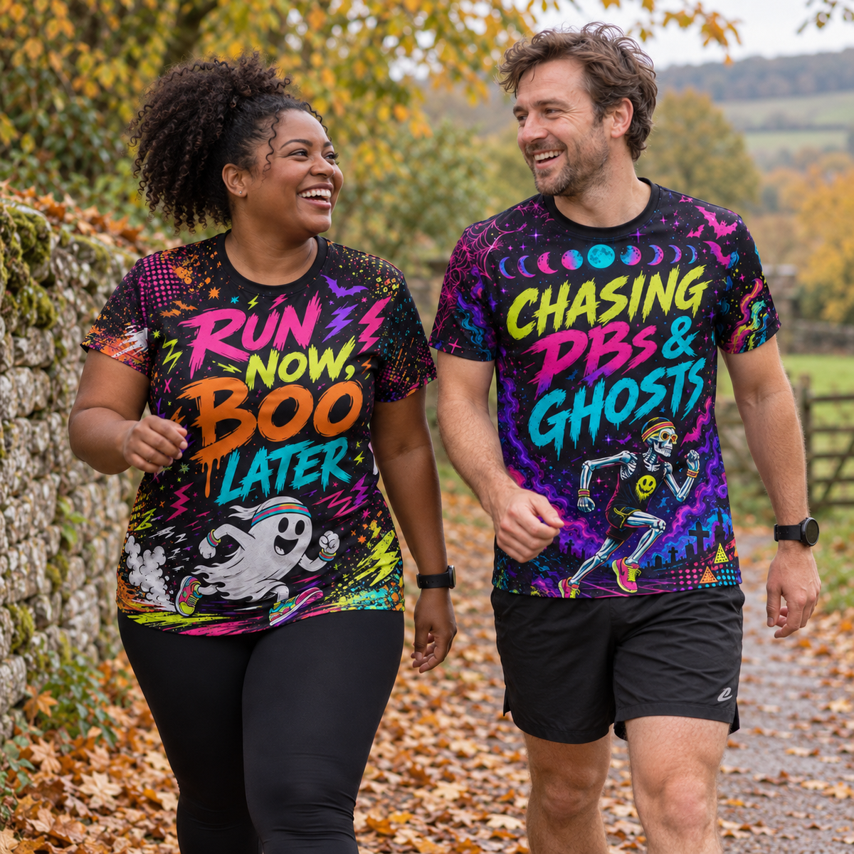 Chasing PB’s and Ghosts Halloween Funny Technical Running T-Shirt - Unisex