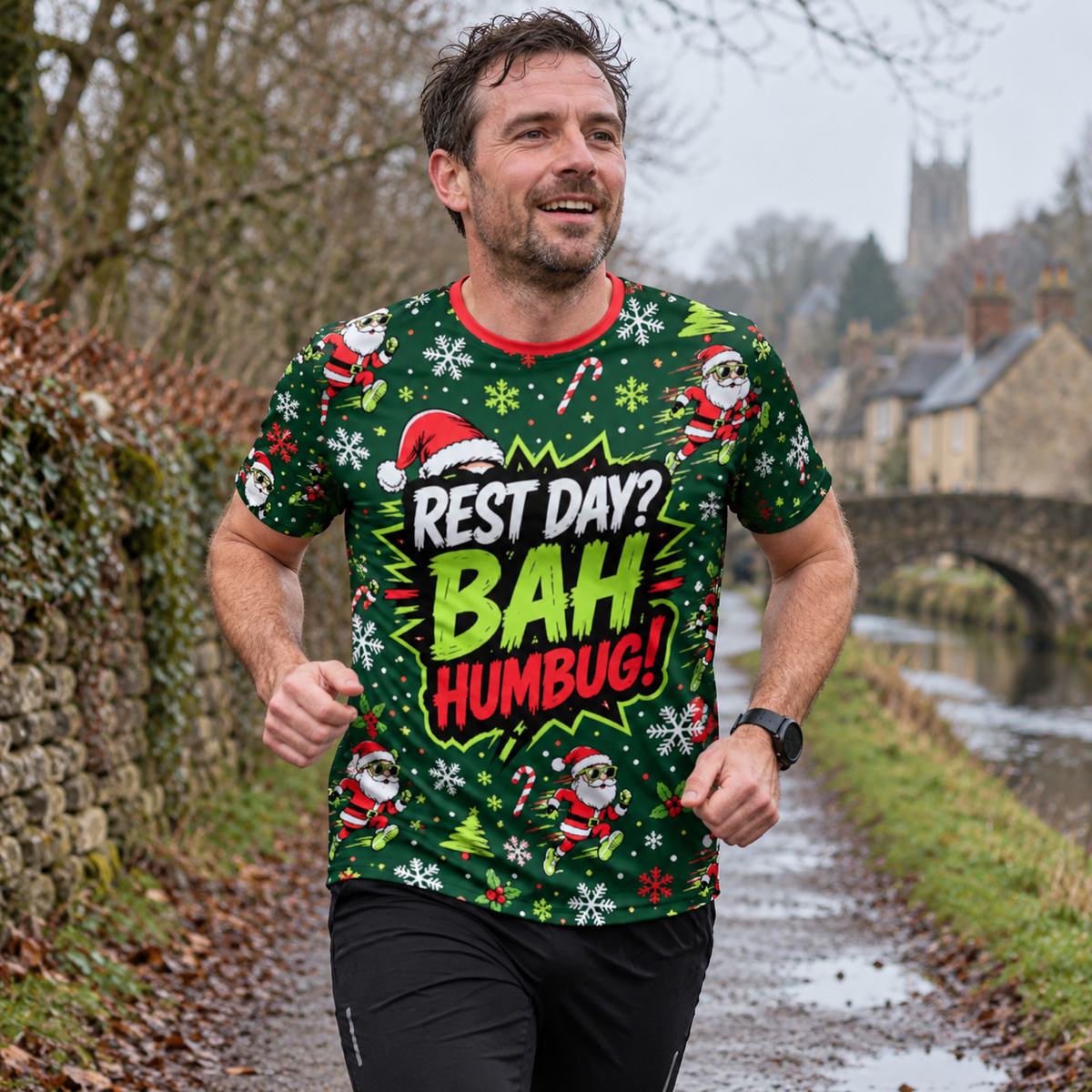 Rest Day? Bah Humbug Funny Christmas Technical Running T-Shirt - Unisex