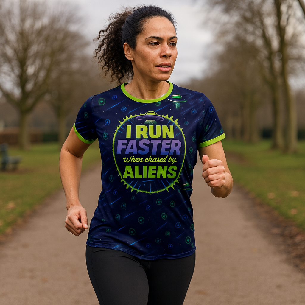 Chased By Aliens Funny Technical Running T-Shirt - Unisex