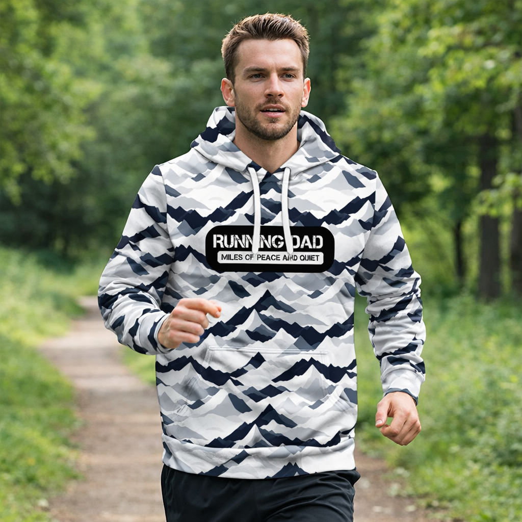 Running Dad Miles Of Peace Funny Funky Technical Sports Running Hoodie