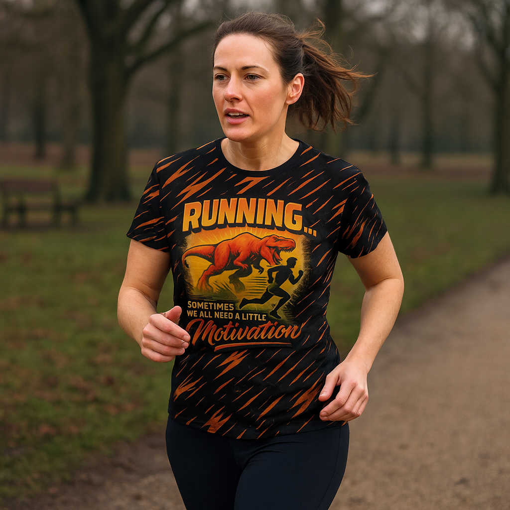 Need A Little Motivation Dinosaur Funny Technical Running T-Shirt - Unisex