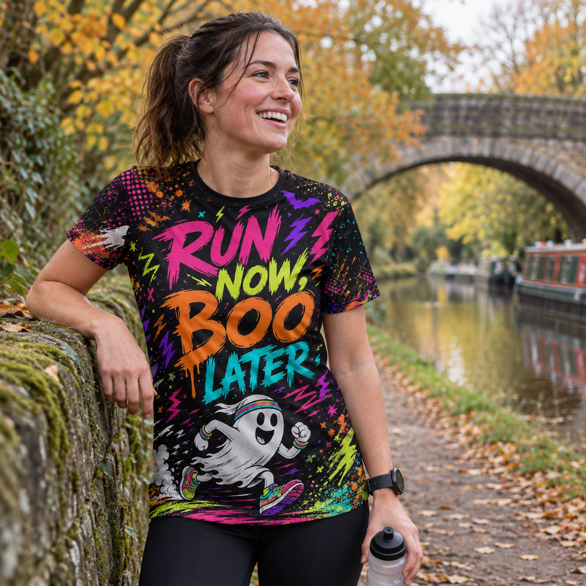 Run Now Boo Later Halloween Funny Technical Running T-Shirt - Unisex