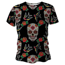 Load image into Gallery viewer, Skull &amp; Roses Day of The Dead Halloween Technical Running T-Shirt - Unisex
