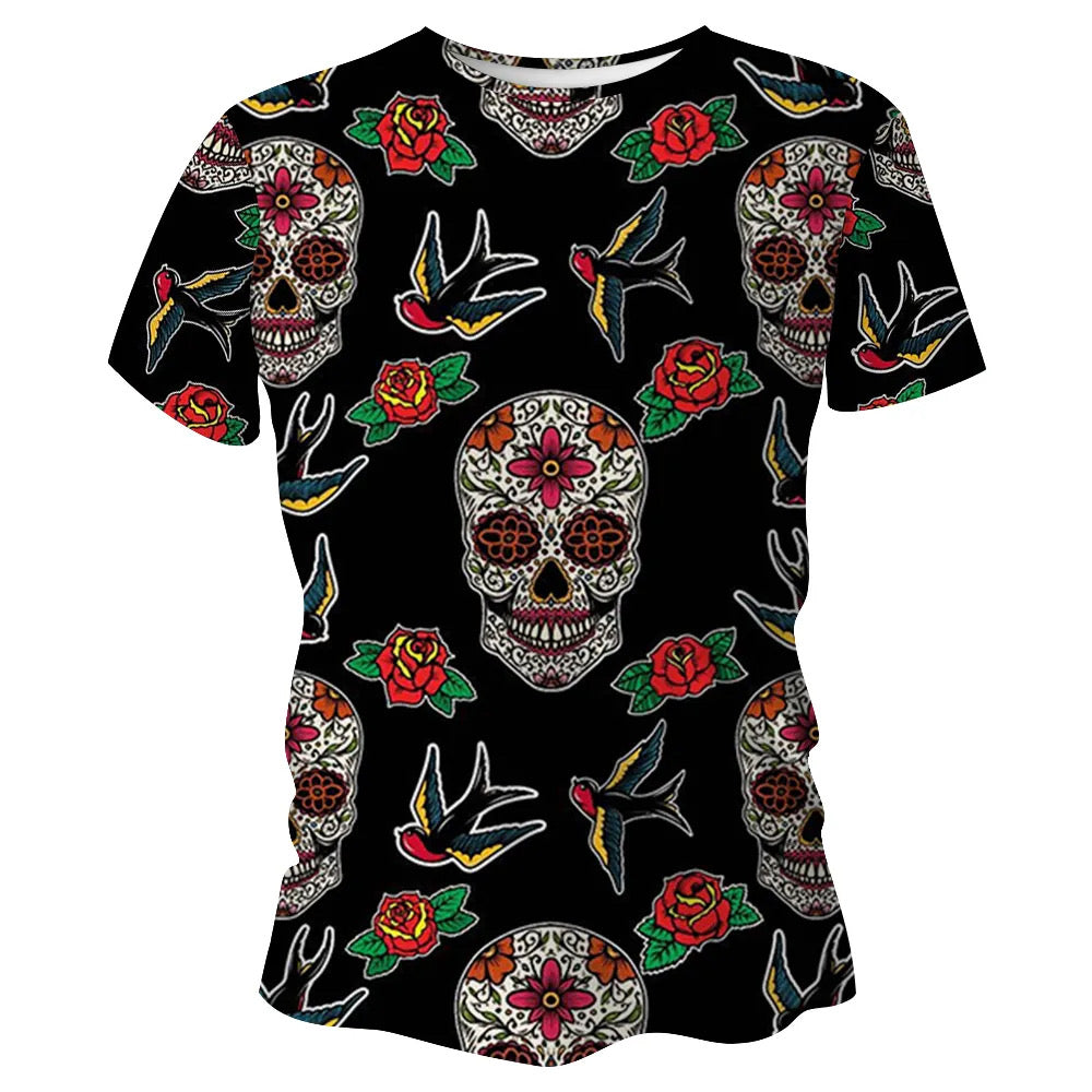 Skull & Roses Day of The Dead Halloween Technical Running T-Shirt - Unisex