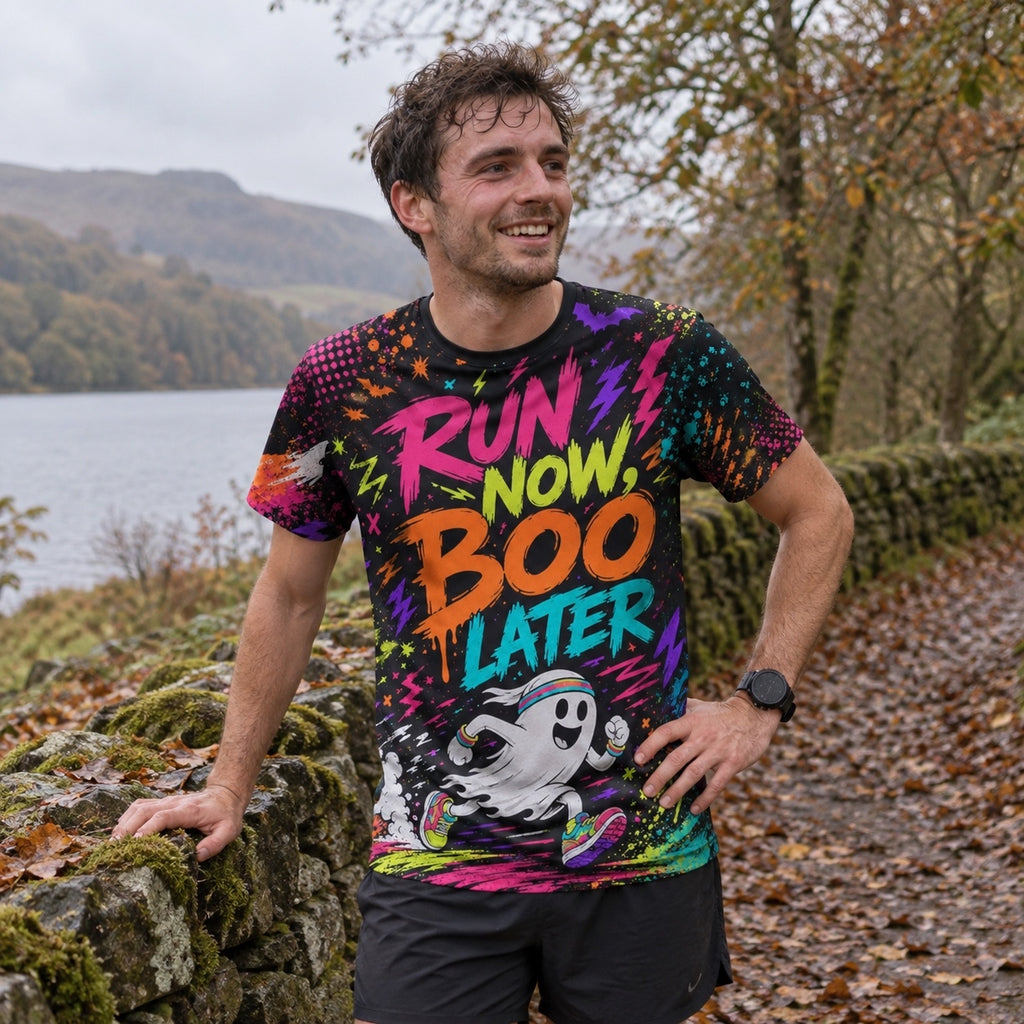 Run Now Boo Later Halloween Funny Technical Running T-Shirt - Unisex