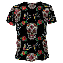 Load image into Gallery viewer, Skull &amp; Roses Day of The Dead Halloween Technical Running T-Shirt - Unisex
