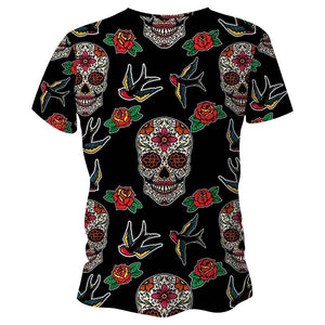 Skull & Roses Day of The Dead Halloween Technical Running T-Shirt - Unisex