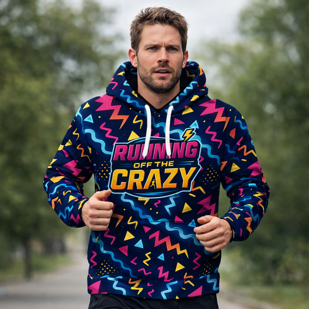 Running Off The Crazy Funny Funky Technical Sports Running Hoodie - Unisex