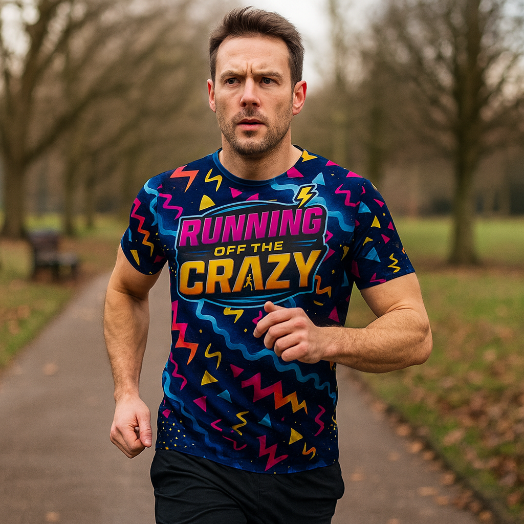 Running Off The Crazy Funny Technical Running T-Shirt - Unisex
