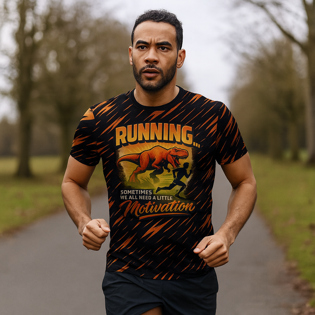 Need A Little Motivation Dinosaur Funny Technical Running T-Shirt - Unisex