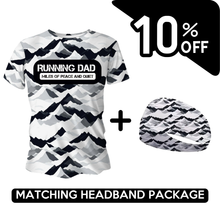 Load image into Gallery viewer, BUNDLE - Dads Miles of Peace Running T-Shirt &amp; Headband
