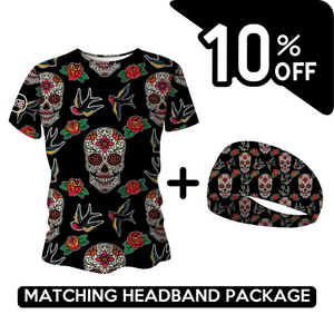 BUNDLE - Skulls & Roses Halloween Running T-Shirt & Headband