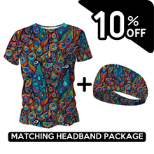 Load image into Gallery viewer, BUNDLE - Peacock Funky Running T-Shirt &amp; Headband
