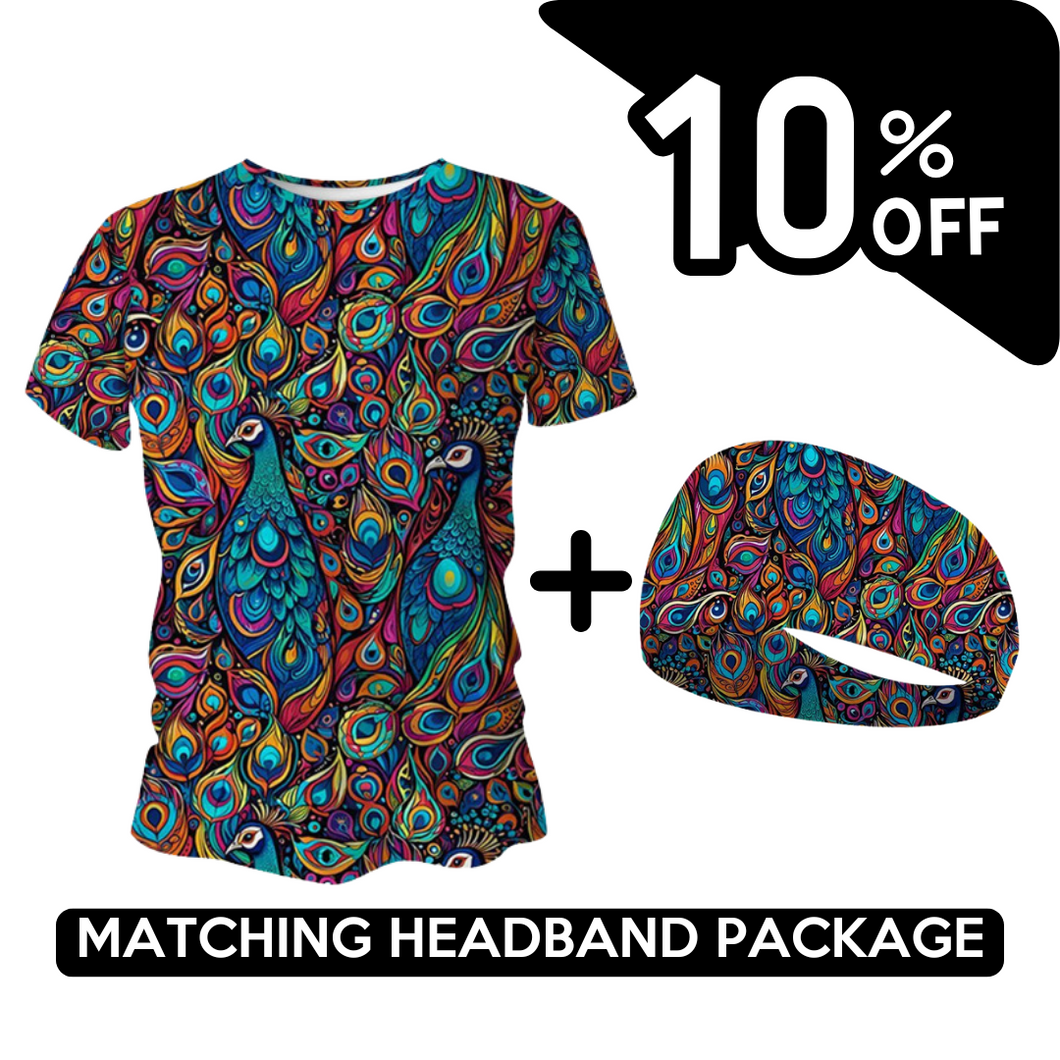 BUNDLE - Peacock Funky Running T-Shirt & Headband