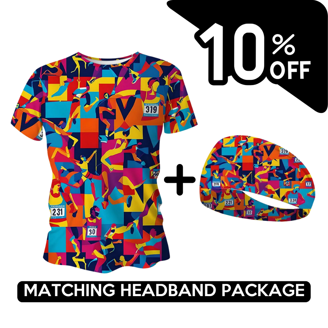 BUNDLE - Marathon Pop Art Funky Running T-Shirt & Headband