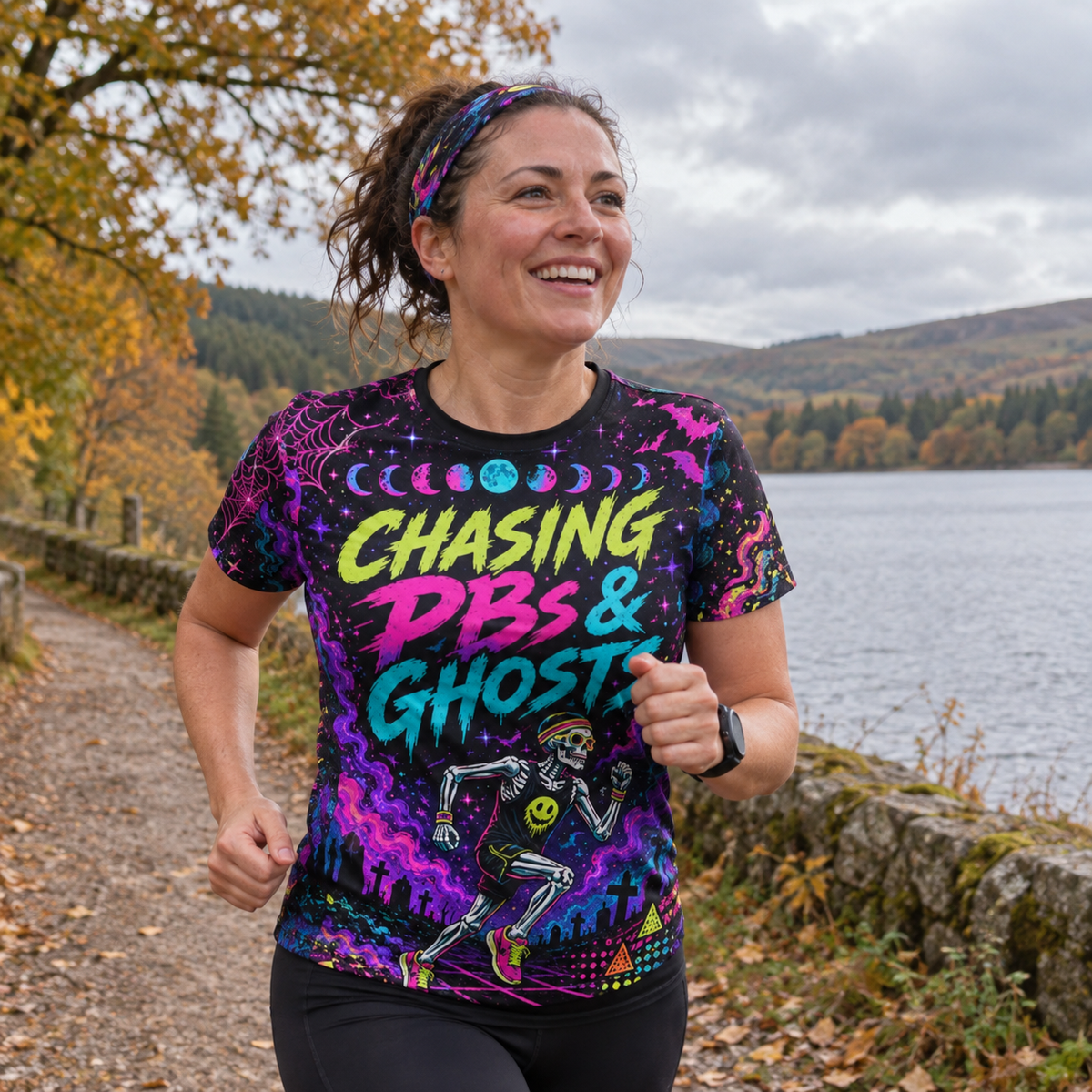 Chasing PB’s and Ghosts Halloween Funny Technical Running T-Shirt - Unisex