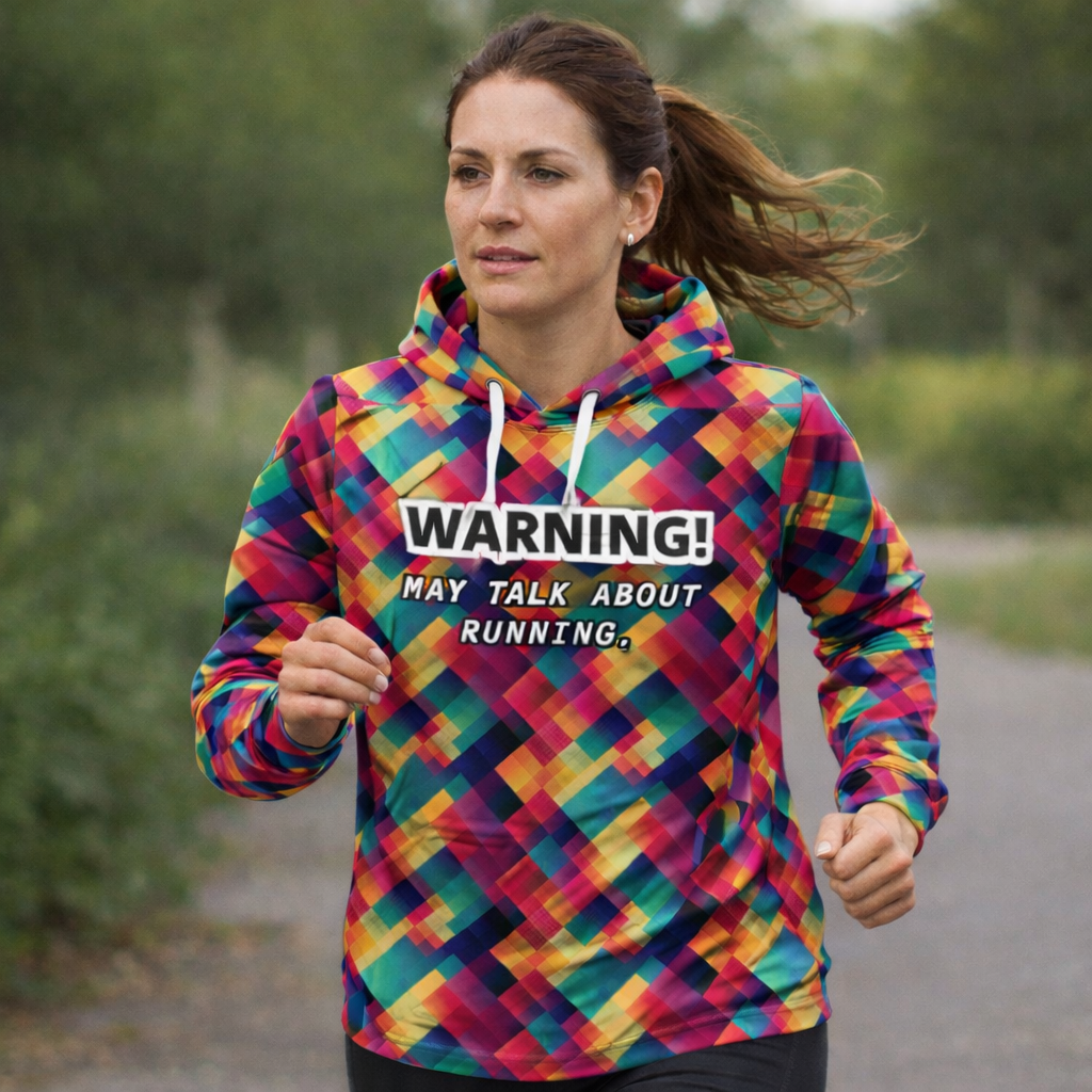 Warning: May Talk About Running Funny Technical Sports Running Hoodie - Unisex