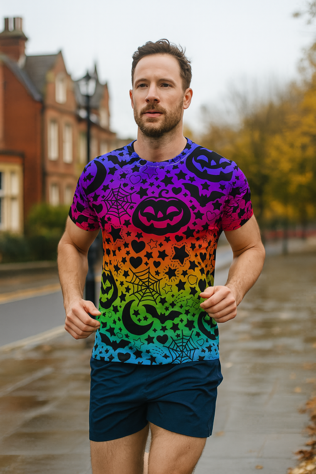 Rainbow Pumpkin Halloween Technical Running T-Shirt - Unisex