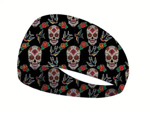 Skull & Roses Day of The Dead Halloween Funky Running Active Headband