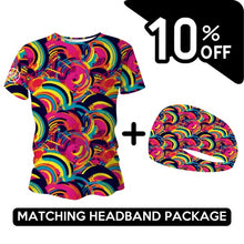 Load image into Gallery viewer, BUNDLE - Bright Swirl Funky Technical Running T-Shirt &amp; Headband
