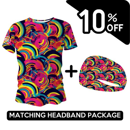 BUNDLE - Bright Swirl Funky Technical Running T-Shirt & Headband