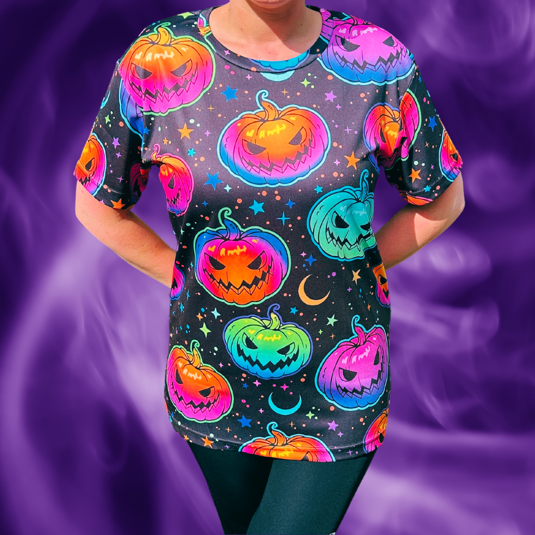 Neon Pumpkin Halloween Technical Running T-Shirt - Unisex