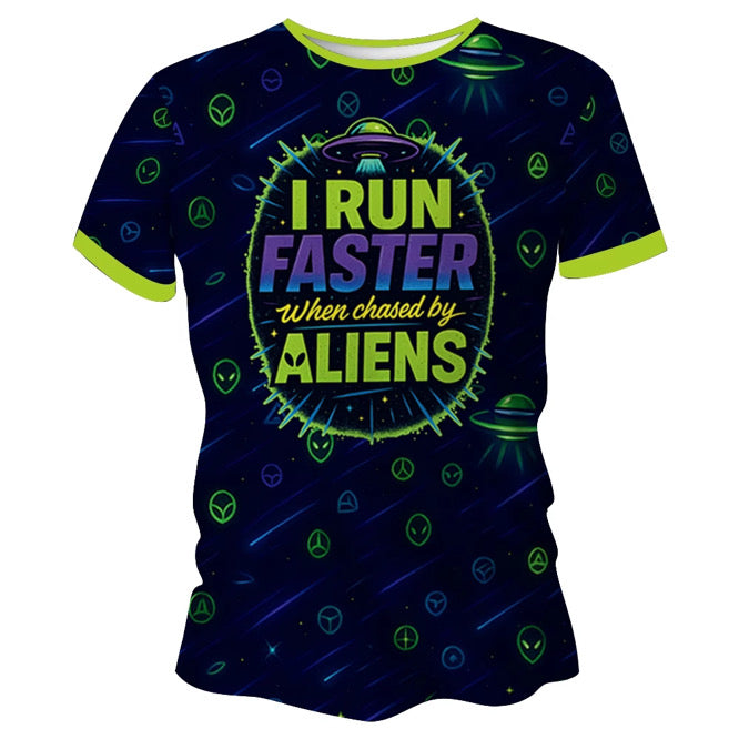 Chased By Aliens Funny Technical Running T-Shirt - Unisex