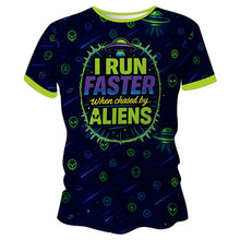 Load image into Gallery viewer, Chased By Aliens Funny Technical Running T-Shirt - Unisex
