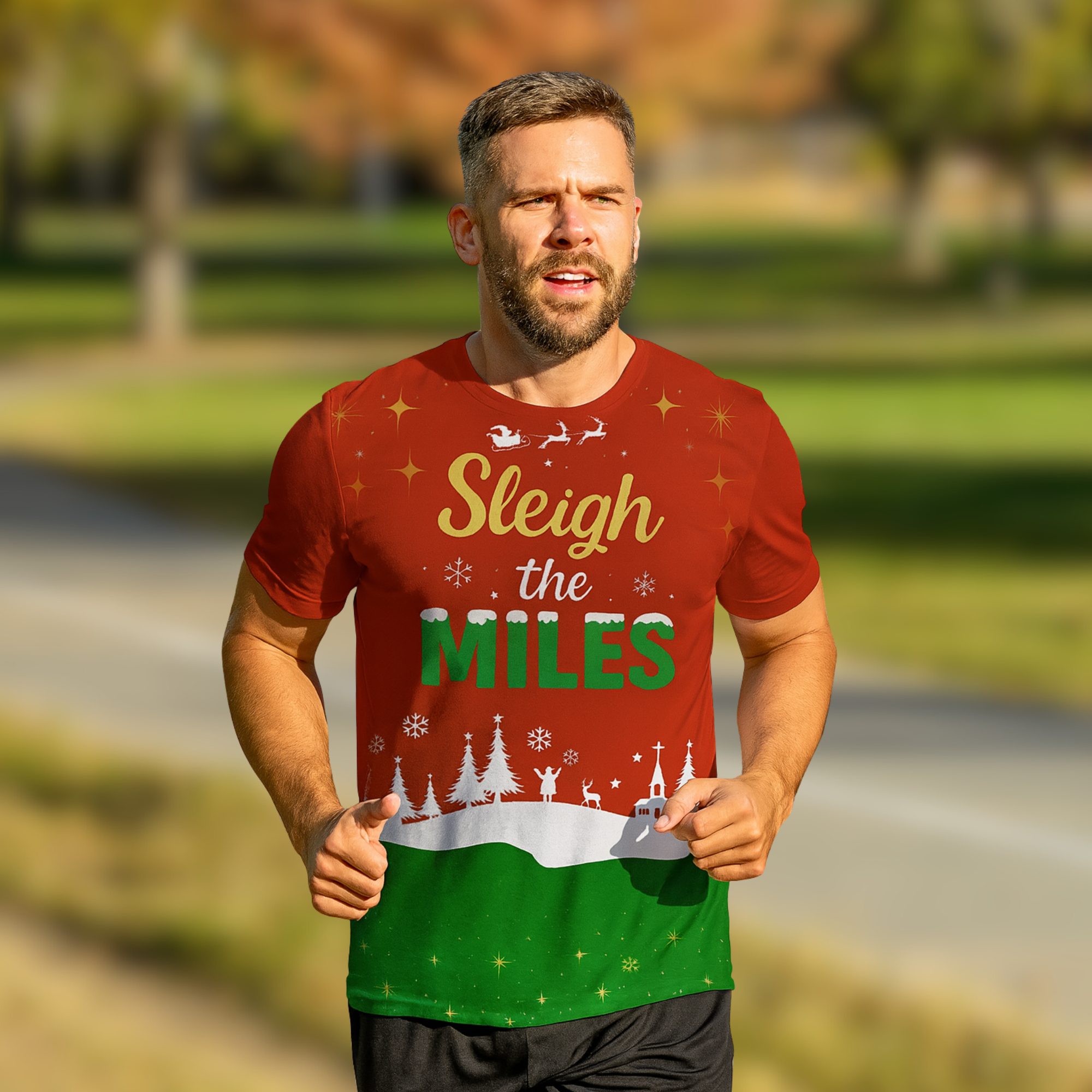 Sleigh The Miles Christmas Technical Running T-Shirt - Unisex