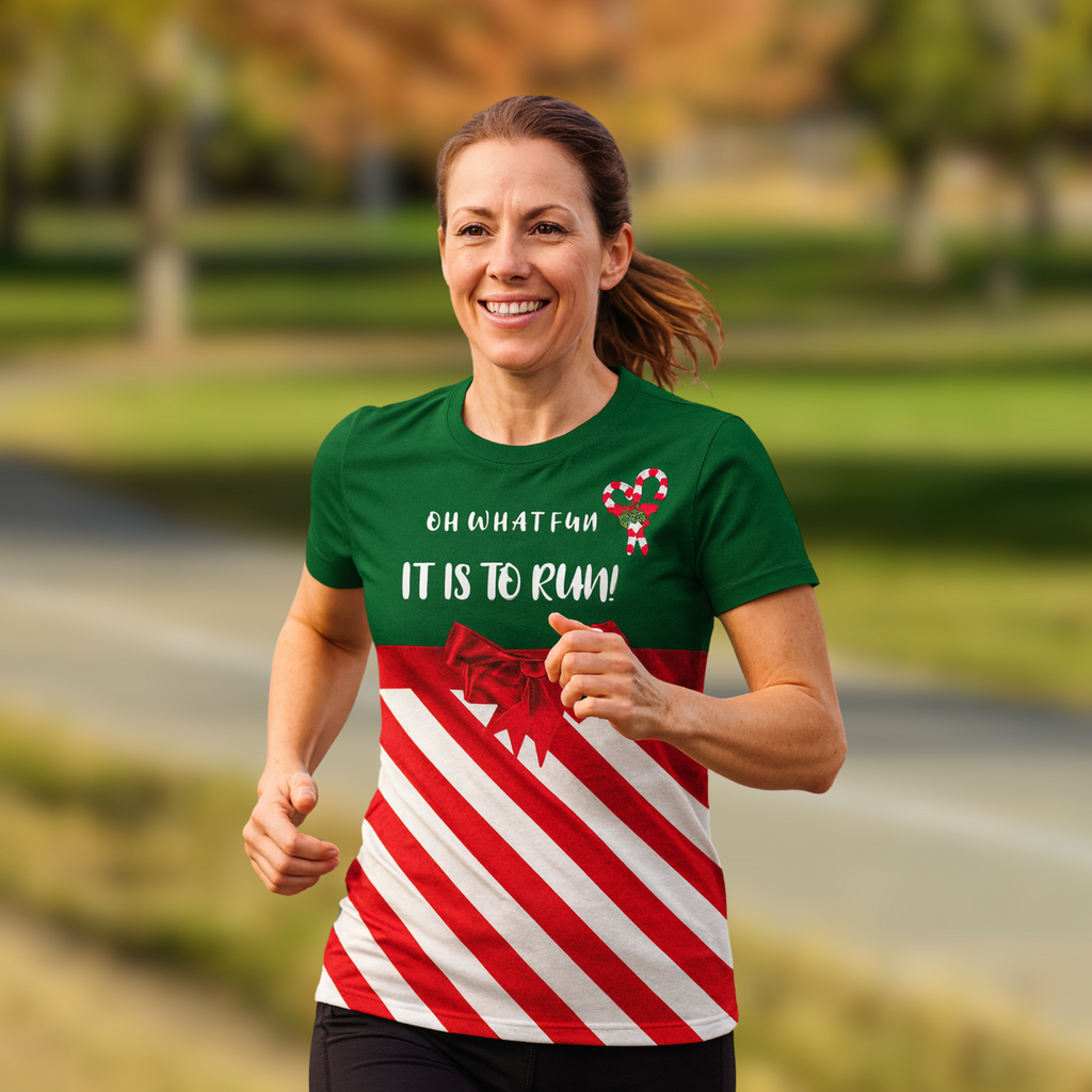 Candy Cane Oh What Fun It Is To Run Christmas Technical T-Shirt - Unisex