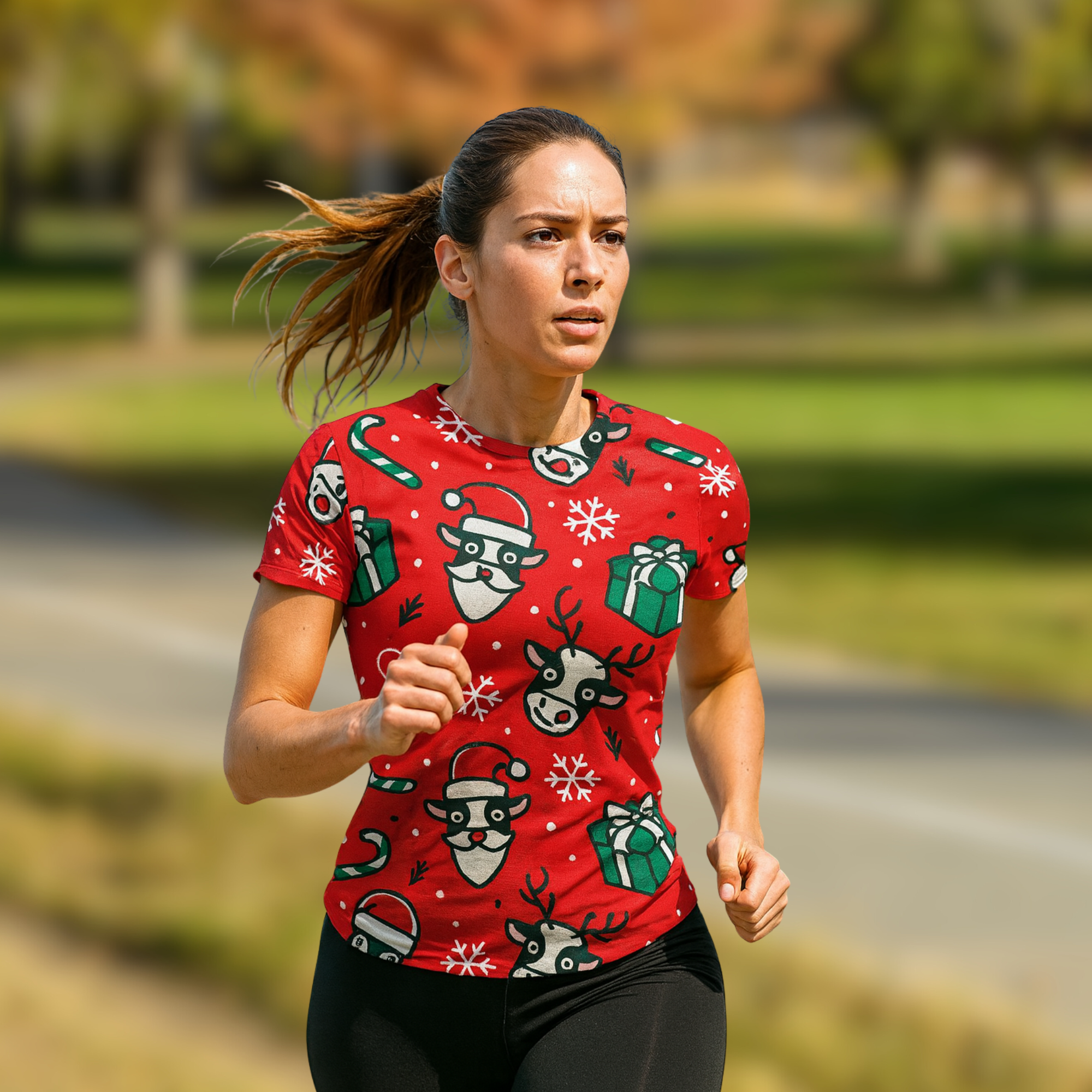 Festive Cow Christmas Technical Running T-Shirt - Unisex