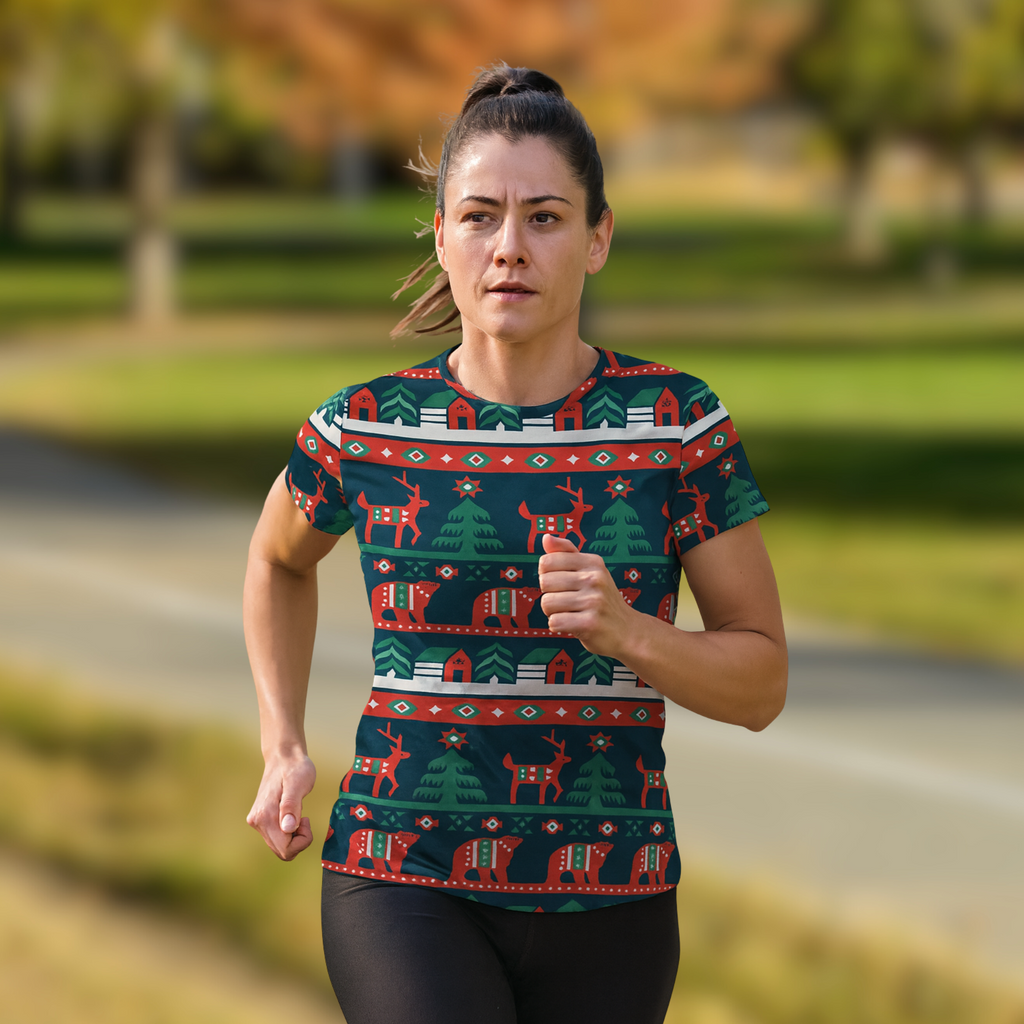 Reindeer Scene Christmas Technical Running T-Shirt - Unisex