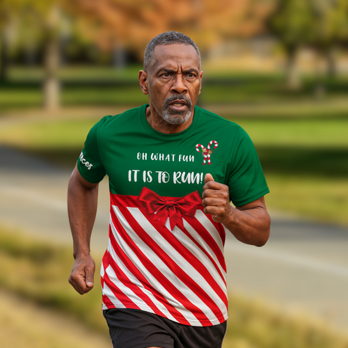 Candy Cane Oh What Fun It Is To Run Christmas Technical T-Shirt - Unisex