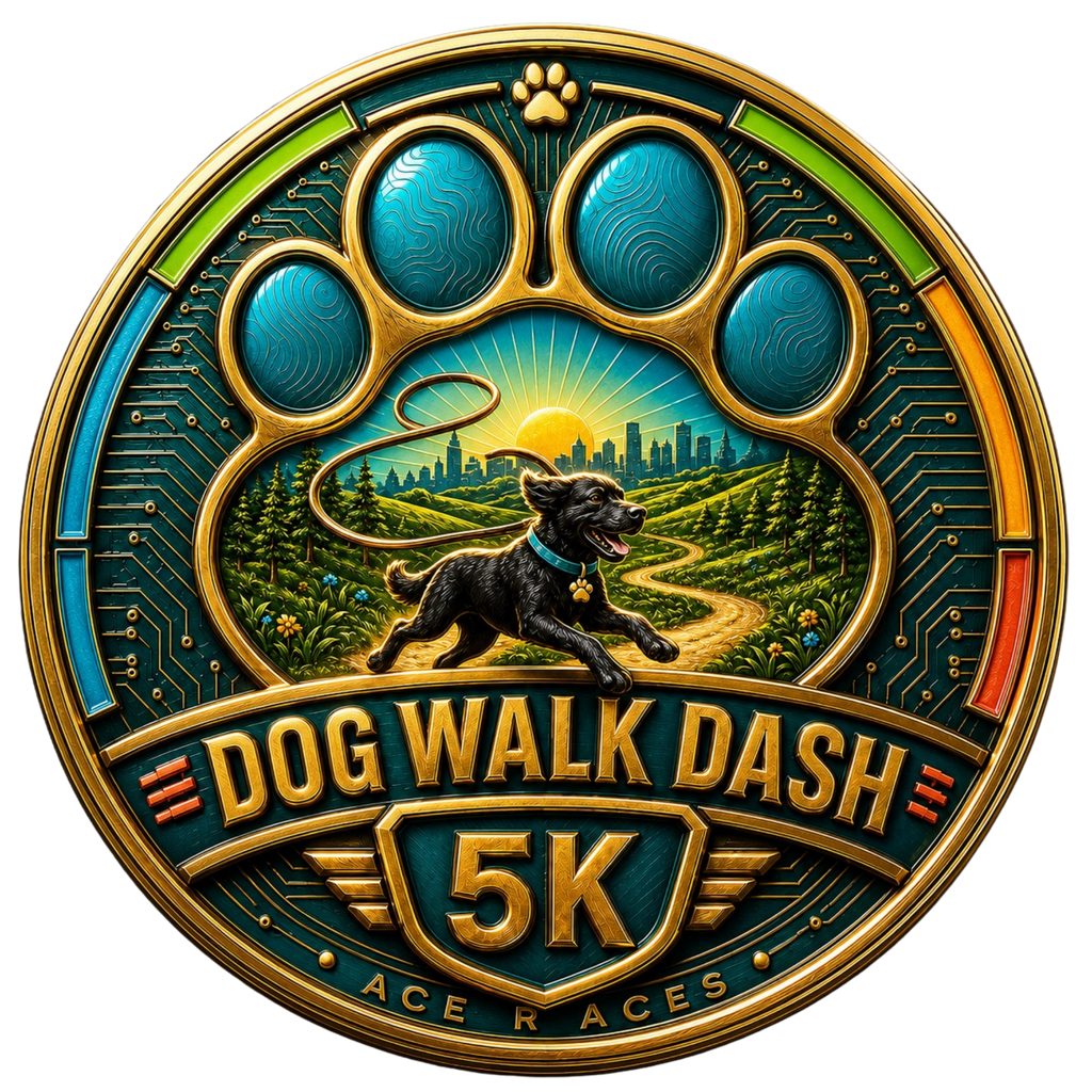 Dog Walk Dash 5K transparent digital challenge badge