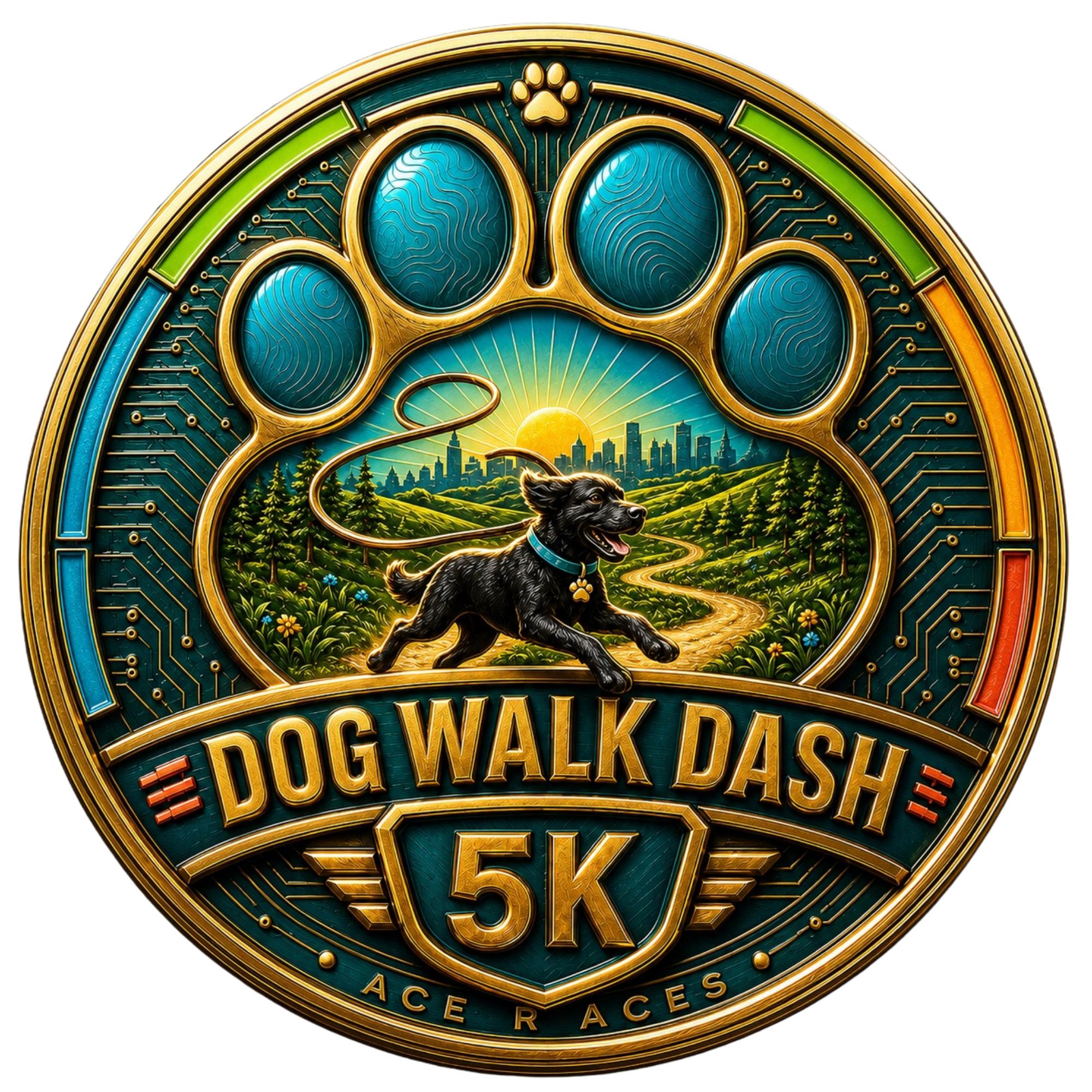 Dog Walk Dash 5K transparent digital challenge badge