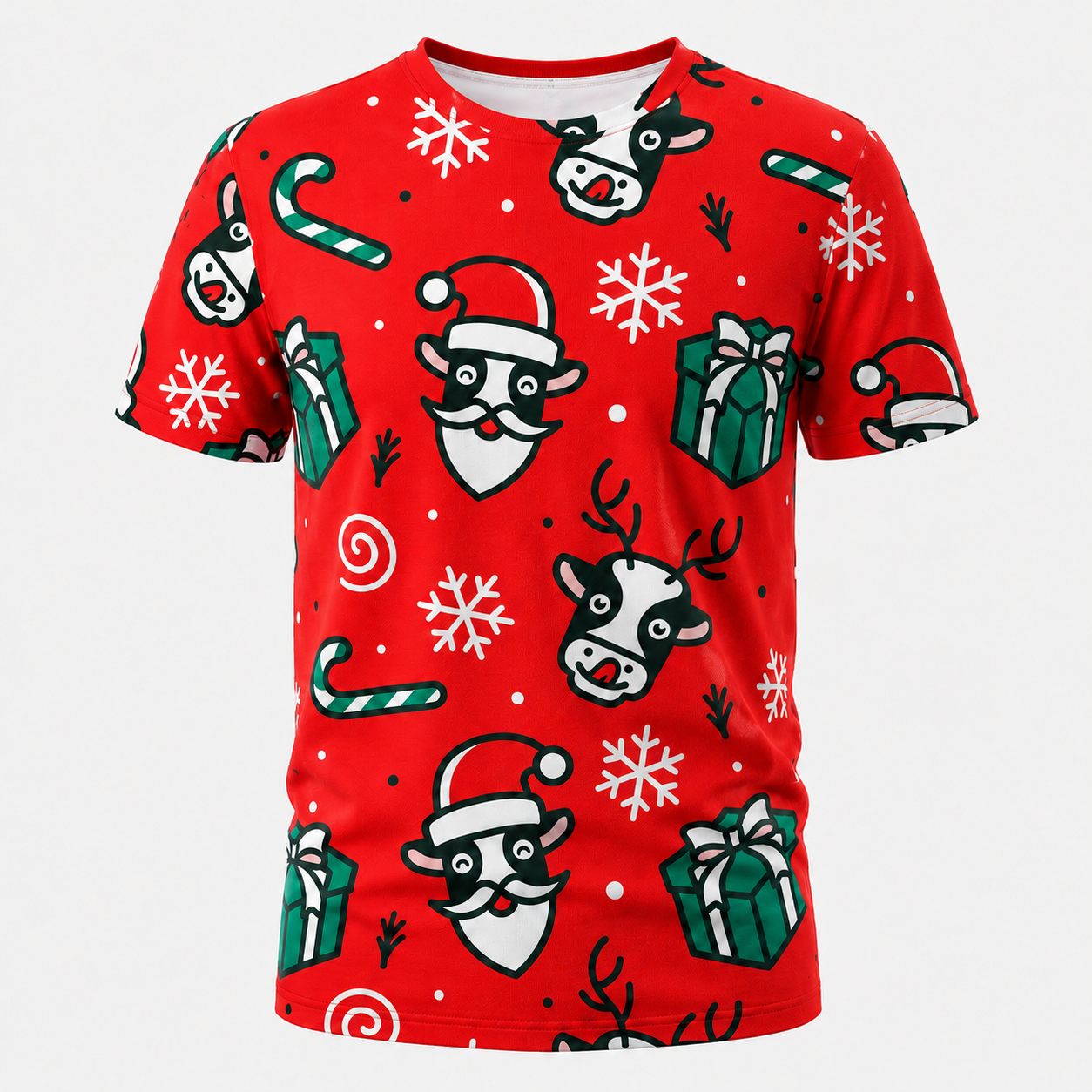 Festive Cow Christmas technical running T-shirt front product image