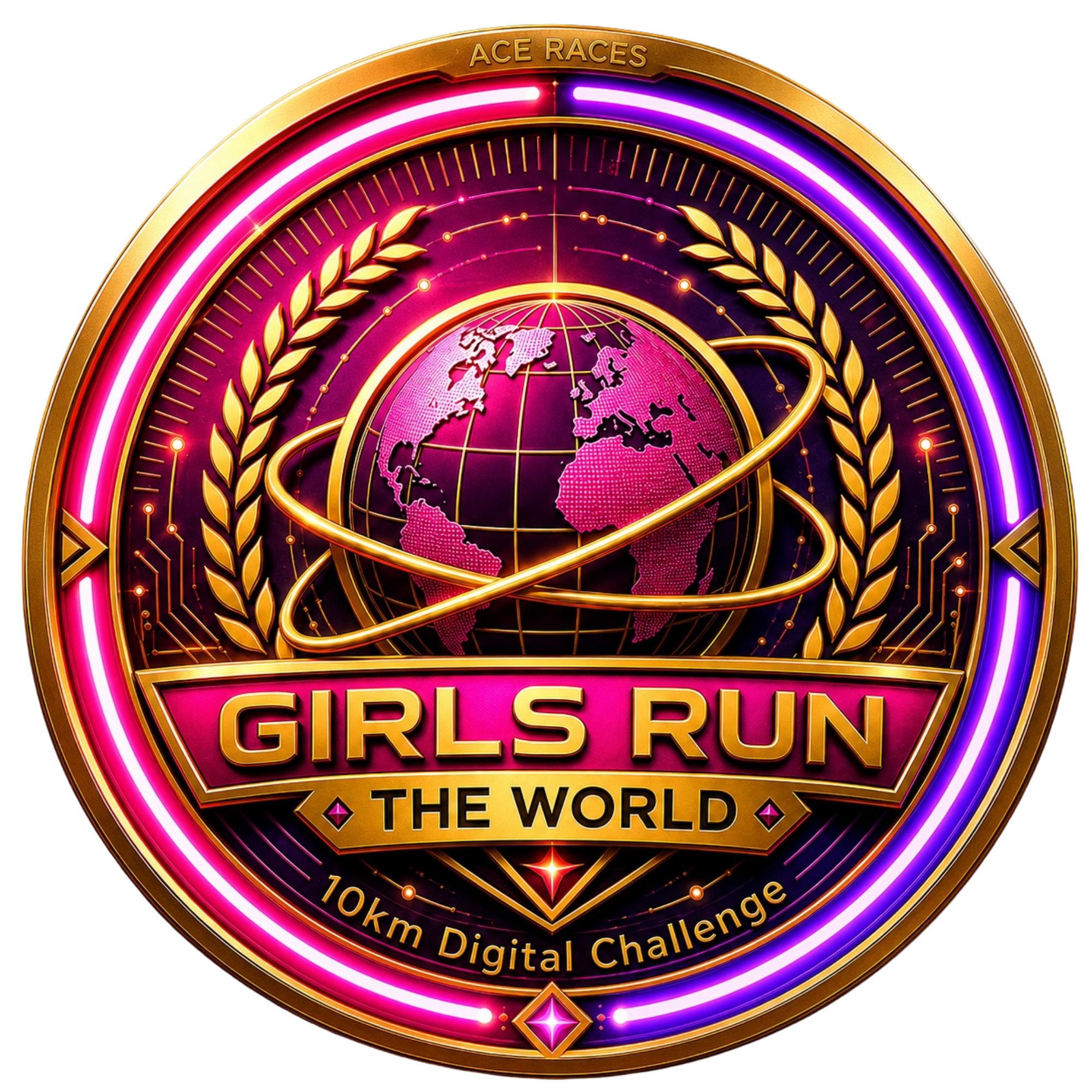 Girls Run The World 10km transparent digital challenge badge