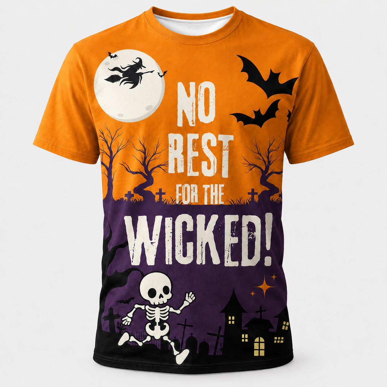 No Rest For The Wicked Halloween technical running T-shirt front product image