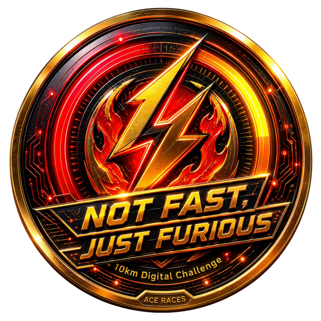 Not Fast, Just Furious 10km transparent digital challenge badge