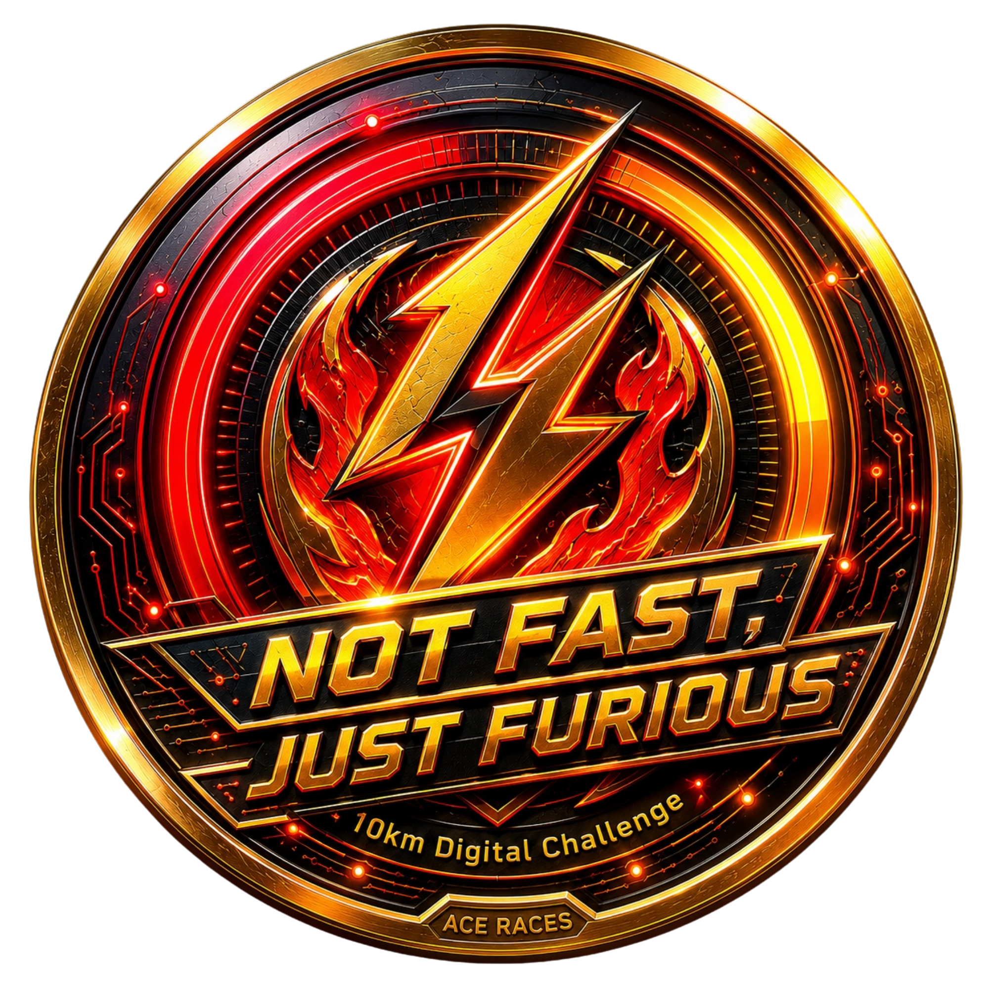 Not Fast, Just Furious 10km transparent digital challenge badge