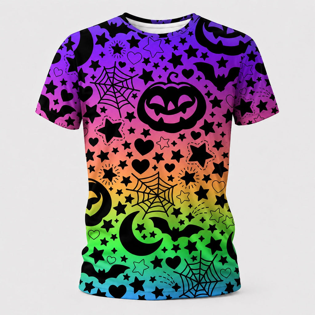 Rainbow Pumpkin Halloween technical running T-shirt front product image