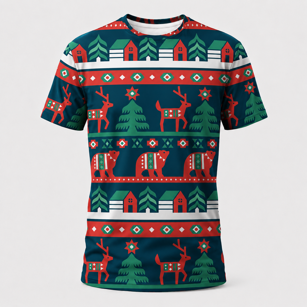 Reindeer Scene Christmas technical running T-shirt front product image